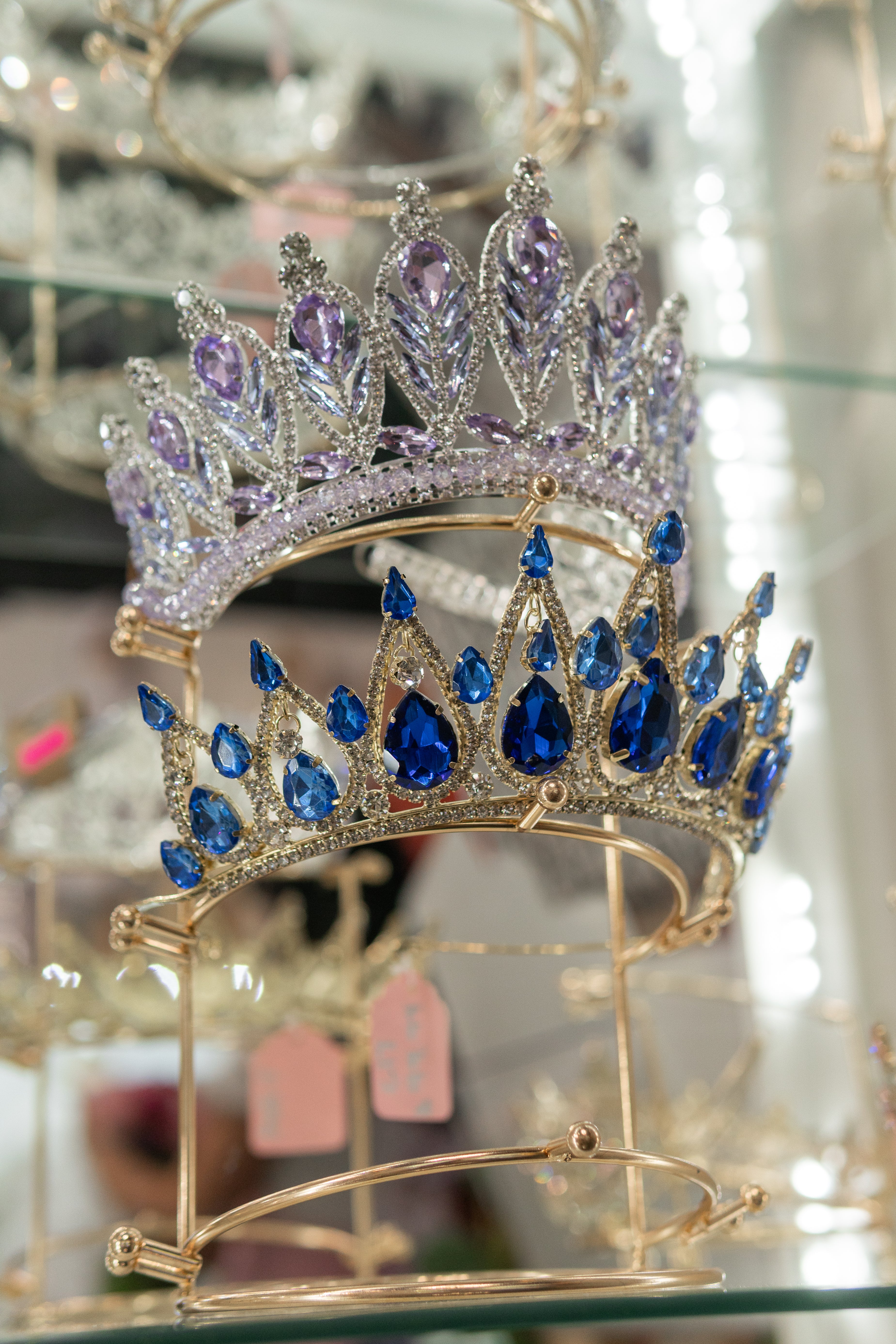 Royal Blue with gold tiara crown for quinceanera