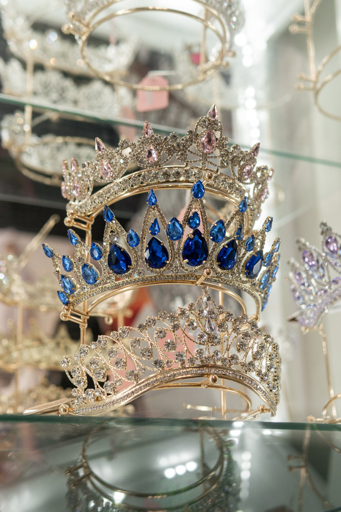 Royal Blue with gold tiara crown for quinceanera